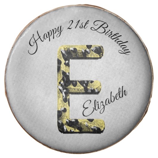 Happy Birthday Elegant Gold Letter E Monogram Chocolate Covered Oreo (Front)