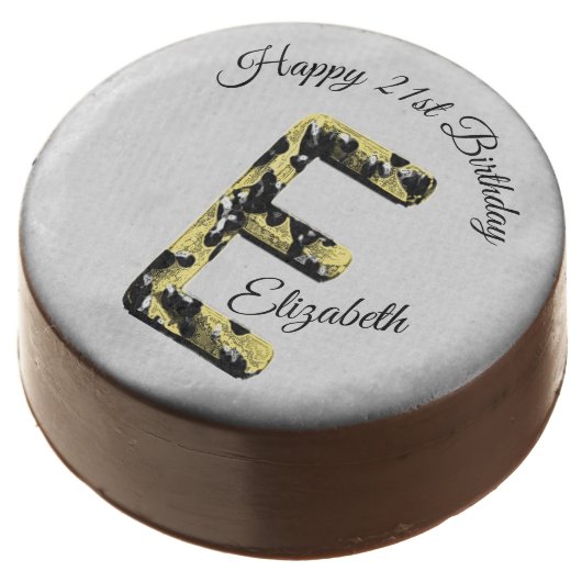 Happy Birthday Elegant Gold Letter E Monogram Chocolate Covered Oreo (Angled)