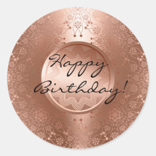 Happy Birthday! Elegant, gold pattern Classic Round Sticker
