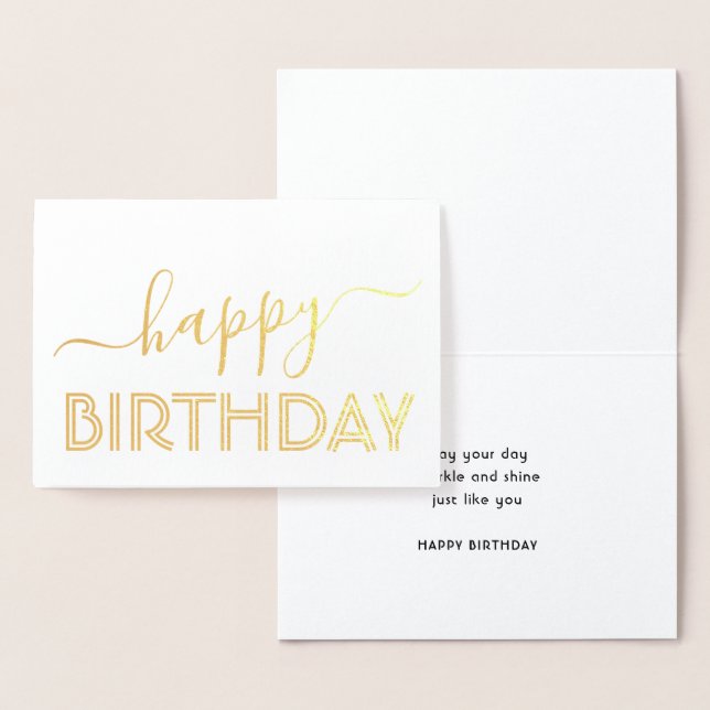 Happy Birthday Elegant Minimalist Chic Typography Foil Card (Display)