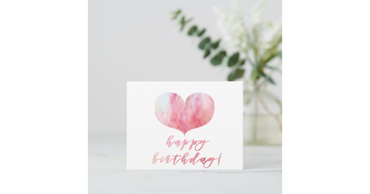 Happy Birthday! Elegant Pink Agate Heart Postcard | Zazzle