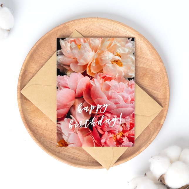 Happy Birthday! Elegant Pink and Peach Peonies Postcard (Creator Uploaded)