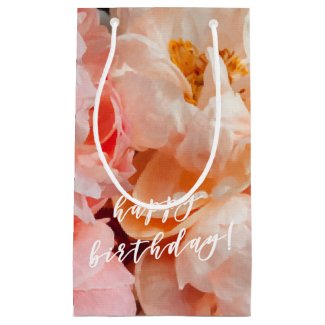 Happy Birthday! Elegant Pink and Peach Small Gift Bag