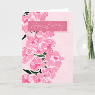 Happy Birthday Elegant Pink Gouache Flowers Letterpress Thank You Card