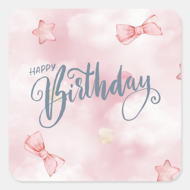 Happy Birthday Elegant Pink Pastel  Square Sticker (Front)