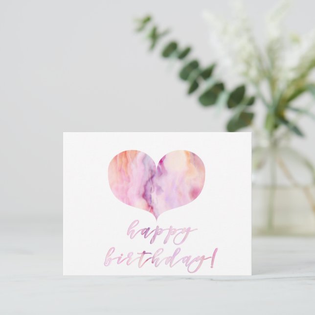 Happy Birthday! Elegant Purple Agate Heart Postcard (Standing Front)