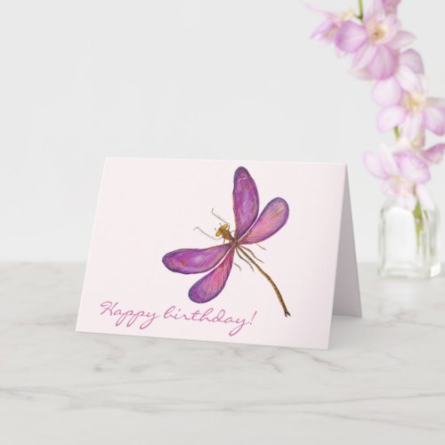 Happy birthday Elegant Purple Dragonfly Card