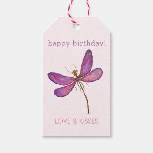 Happy Birthday _ Elegant Purple Dragonfly Gift Tags