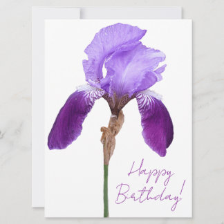 Happy birthday elegant purple iris floral boho holiday card
