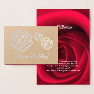 Happy Birthday. Elegant Red Rose Luxury Foil Card