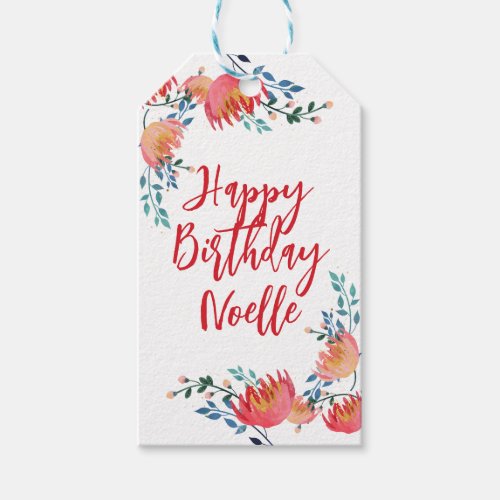 Happy Birthday _ Elegant Red Whimsical Flowers Gift Tags