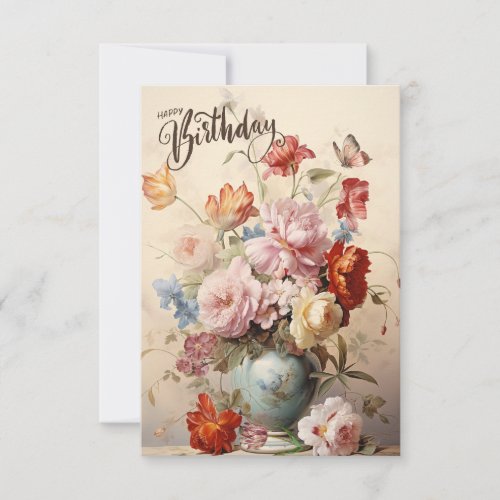Happy Birthday Elegant Victorian Flowers  Card