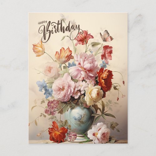 Happy Birthday Elegant Victorian Flowers  Postcard