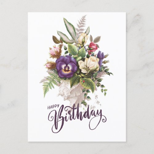 Happy Birthday Elegant Vintage Floral Bouquet Postcard