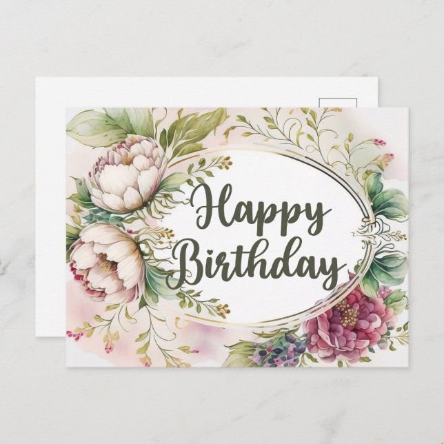Happy Birthday Elegant Vintage Garden Flowers  Postcard (Front/Back)
