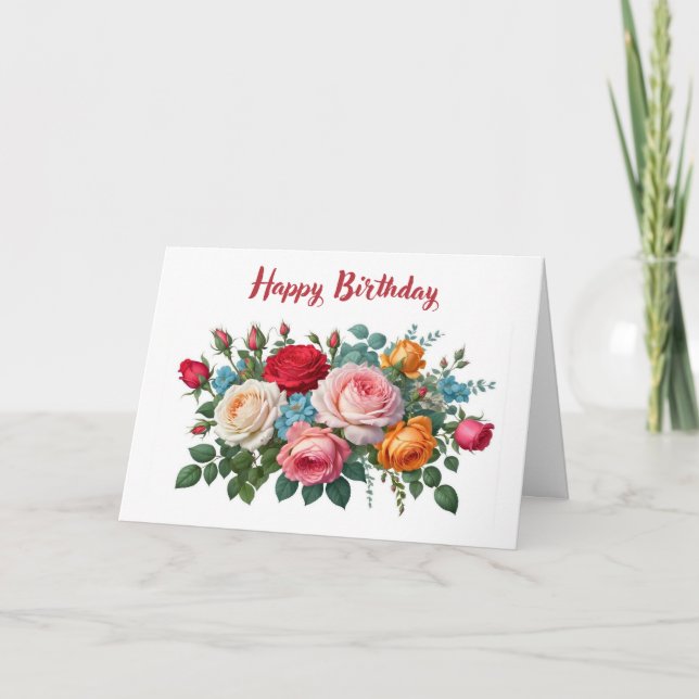Happy Birthday Elegant Vintage Roses Card (Front)
