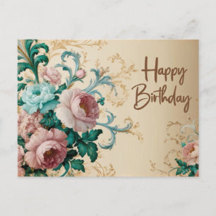 Happy Birthday Elegant Vintage Roses  Postcard