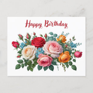 Happy Birthday Elegant Vintage Roses Postcard