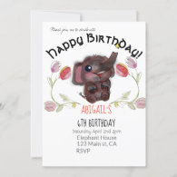 Happy Birthday Elephant and Tulips Invitation