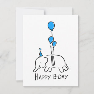 Happy birthday elephant blue balloons holiday card