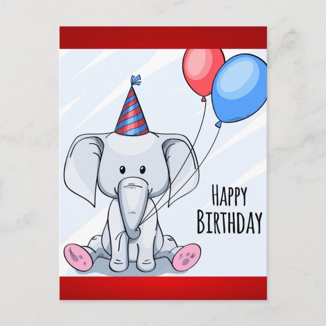 Happy Birthday Elephant Postcard (Front)