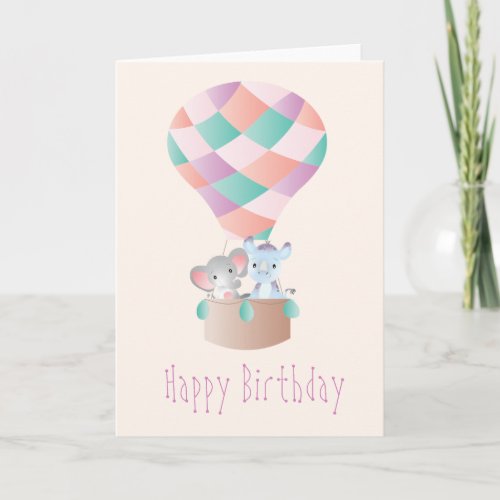 Happy Birthday Elephant Rhinoceros Hot Air Balloon Card