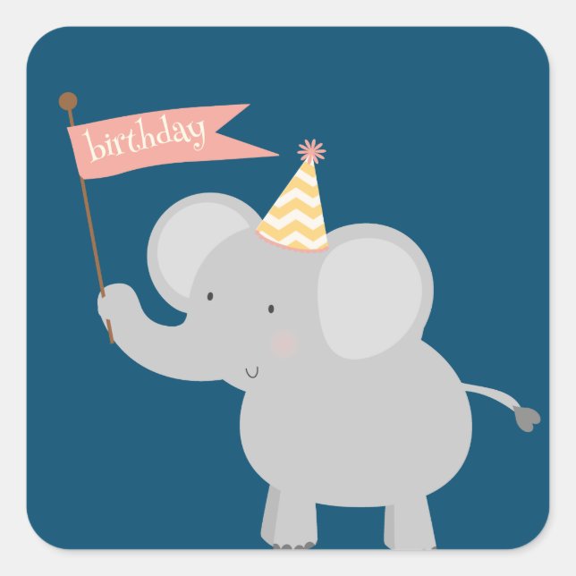 Happy Birthday Elephant Square Sticker (Front)