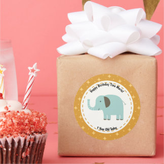 Happy Birthday Elephant Zoo Animals Classic Round Sticker
