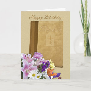 Happy Birthday Elizabeth, Prayer Book and flowers Card
