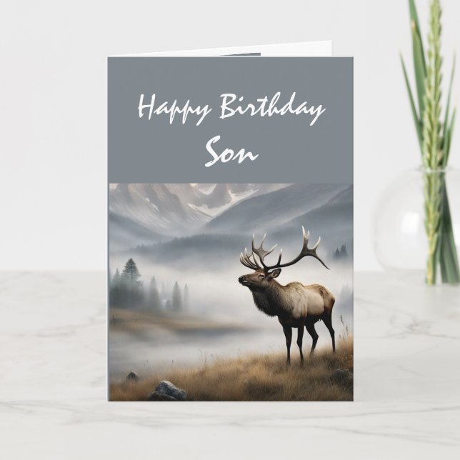 Happy Birthday Elk Son who is Outstanding Card (Front)