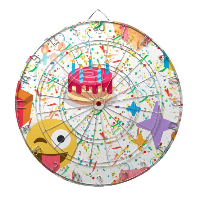 happy birthday emoji dartboard with darts (Front)
