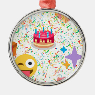 happy birthday emoji metal ornament