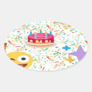 happy birthday emoji oval sticker