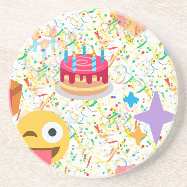 happy birthday emoji sandstone coaster (Front)