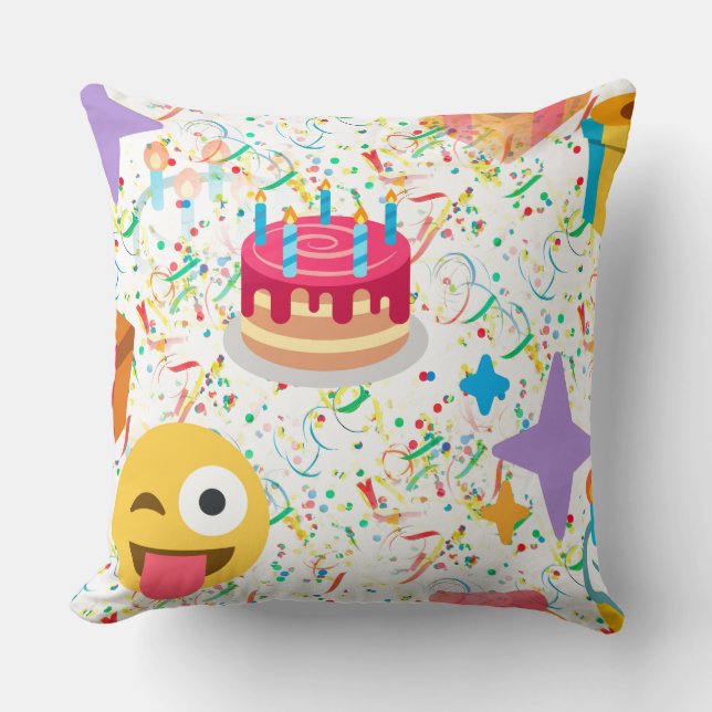 happy birthday emoji throw pillow (Front)