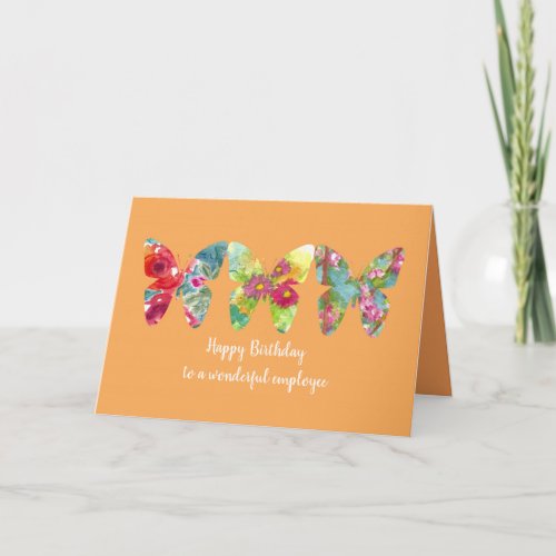 Happy Birthday Employee Butterflies Orange Card