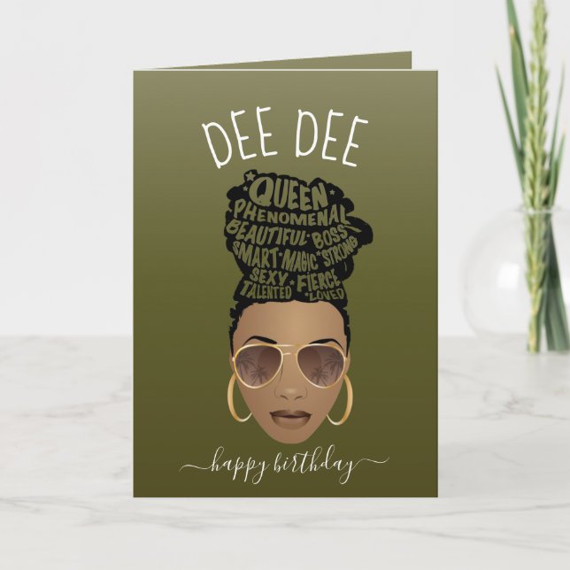 Happy Birthday! Empowering Black Woman Olive Green Card (Front)