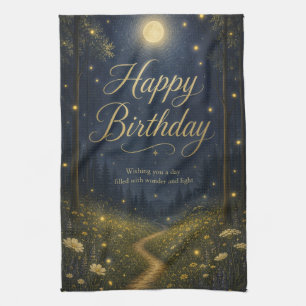 Happy Birthday Enchanted Forest Moonlit Firefly Kitchen Towel