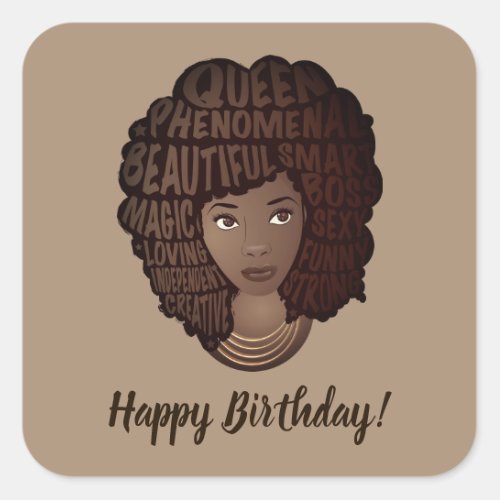 Happy Birthday Encouraging Black Women Brown Square Sticker