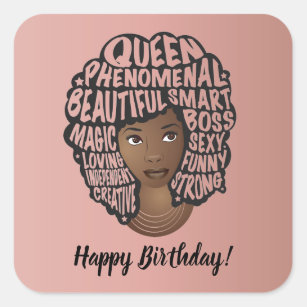 Happy Birthday, Encouraging Black Women, Pink Square Sticker