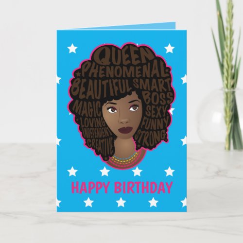 Happy Birthday Encouraging Black Women Stars Blue Card