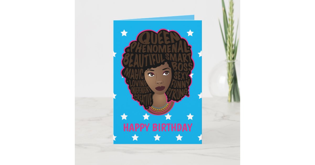 Happy Birthday, Encouraging Black Women Stars Blue Card | Zazzle