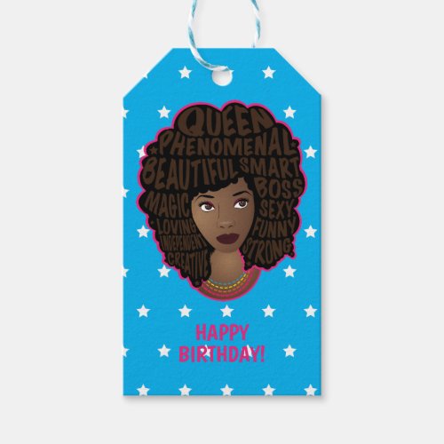 Happy Birthday Encouraging Black Women Stars Blue Gift Tags