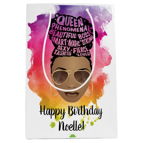 Happy Birthday Encouraging Black Women Watercolor Medium Gift Bag