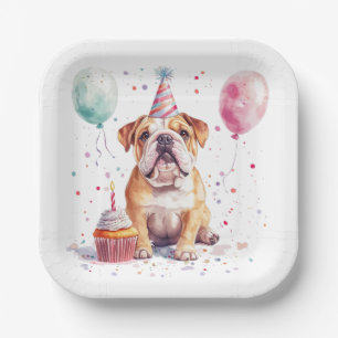 Happy Birthday English Bulldog Paper Plates