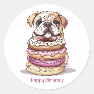 Happy Birthday English Bulldogs Classic Round Sticker