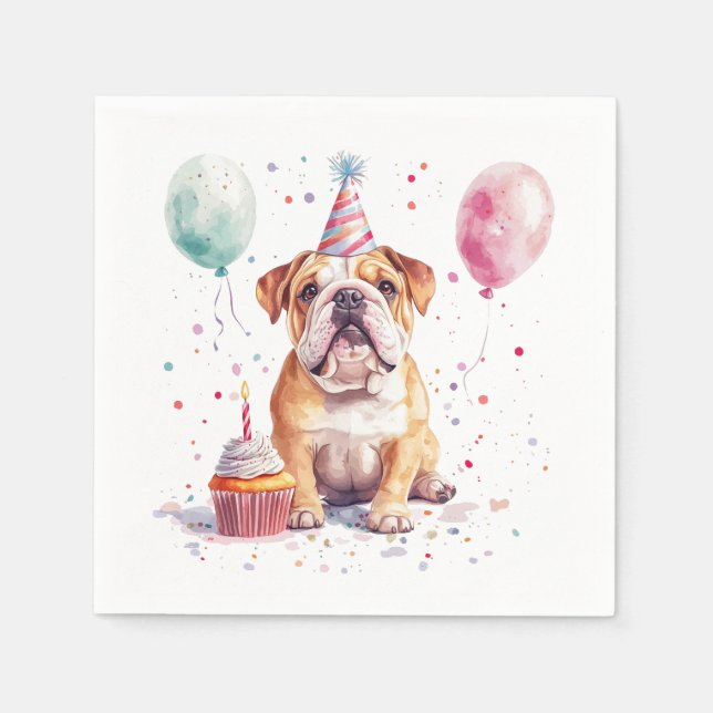 Happy Birthday English Bulldogs Napkins (Front)