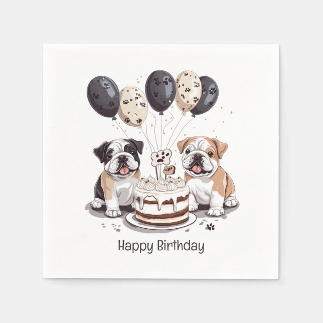 Happy Birthday English Bulldogs Napkins (Front)