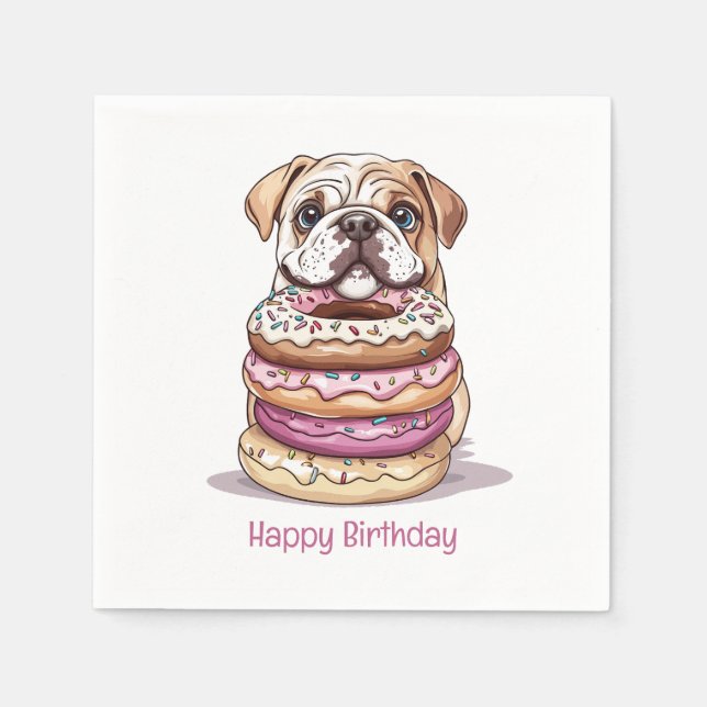 Happy Birthday English Bulldogs Napkins (Front)