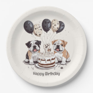 Happy Birthday English Bulldogs Paper Plates
